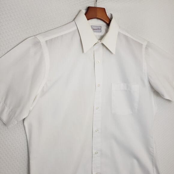 Oscar de La Renta Men's SS Button Down White Dress Shirt. Size 16. Wrinkle‎ Free - Picture 2 of 14
